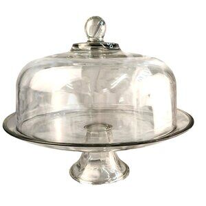 Glass Dessert Cake Stand & Dome  Anchor Hocking Presence Clear 13" Pedestal 1305